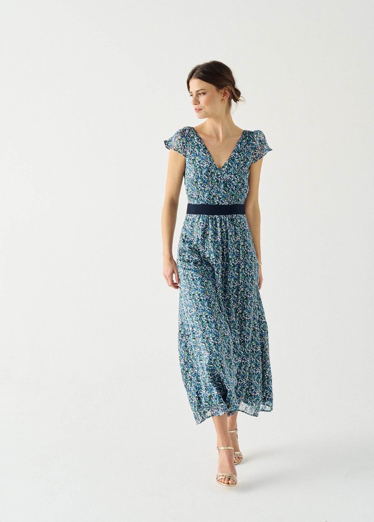 Robe Fermo imprimé pétales verts