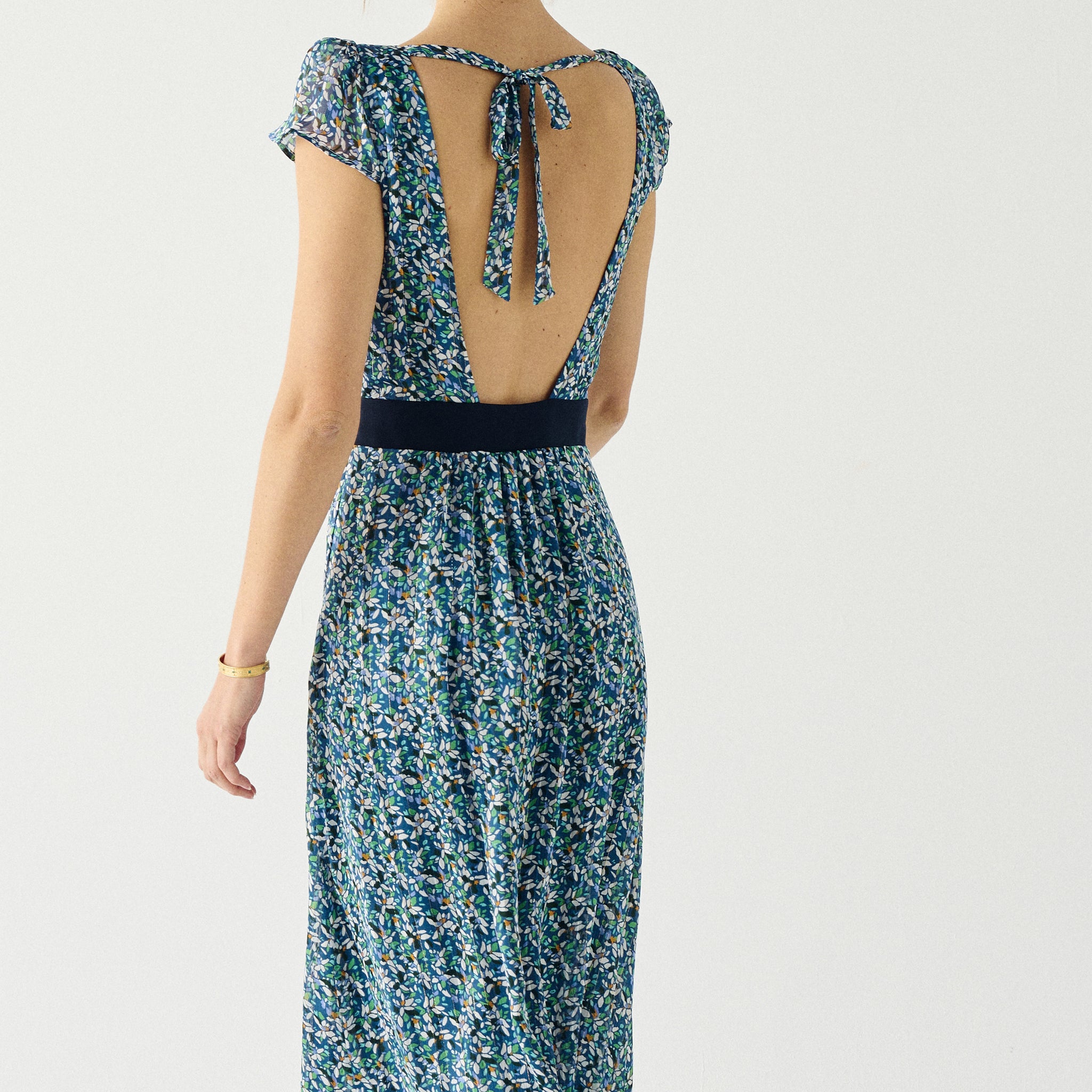 Robe Fermo imprimé pétales verts